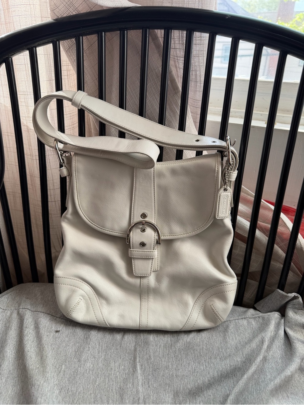 Coach Cream Leather Buckle Flap Shoulder Bag